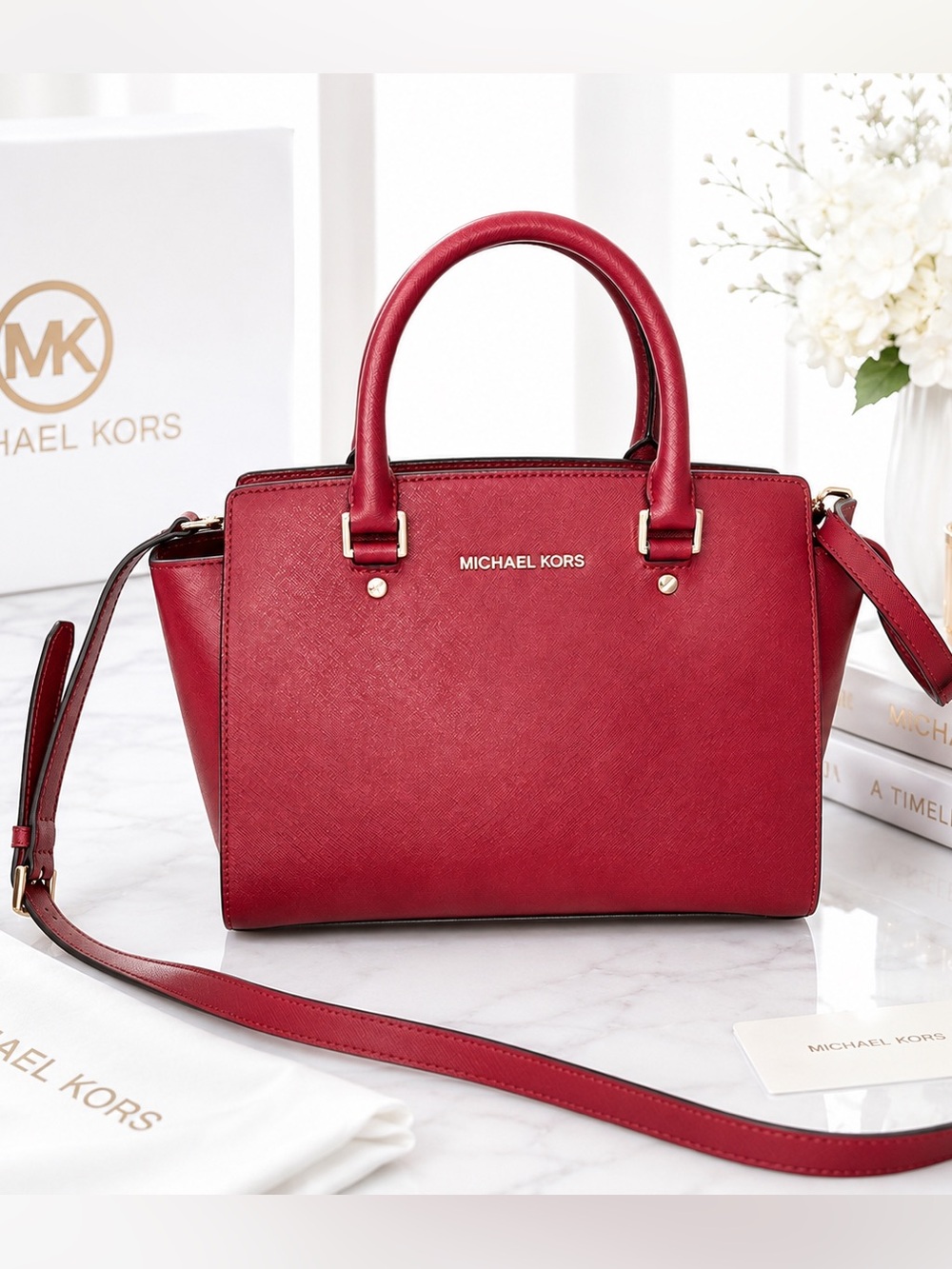 Michael Kors Red Saffiano Leather Satchel (NWOT)_(#0166)